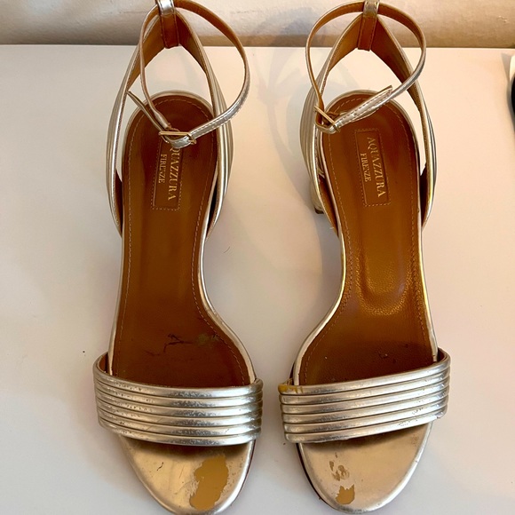 Aquazzura Sundance Leather Sandal, Gold, Size 36.5 - Picture 2 of 9
